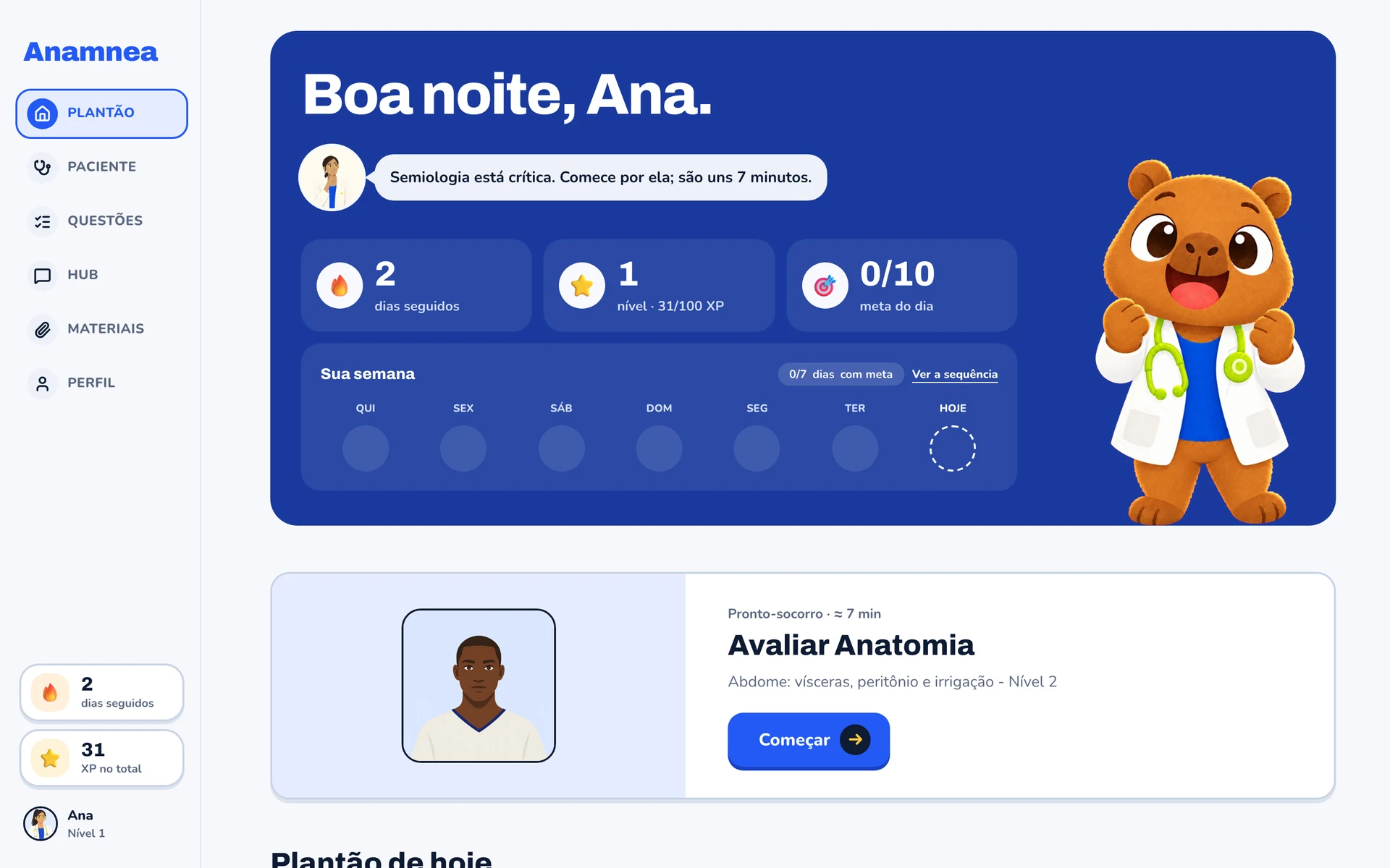 O estudo do dia na Anamnea, em ordem de urgência